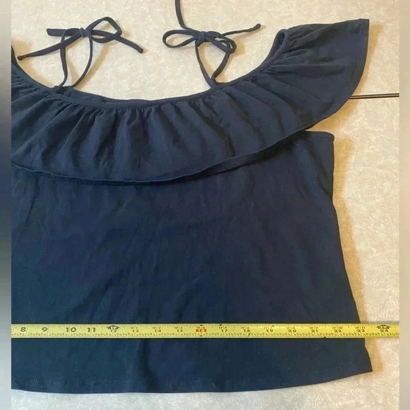 Who What Wear Black Off Shoulder Ruffle Shoulder Ties Tank Top Size XXL - Picture 5 of 9